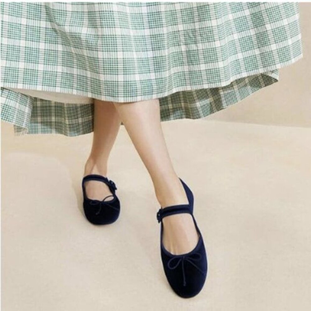 miss left Women Bowknot Ankle Strap Mary Jane Classic Closed Round Toe Flats